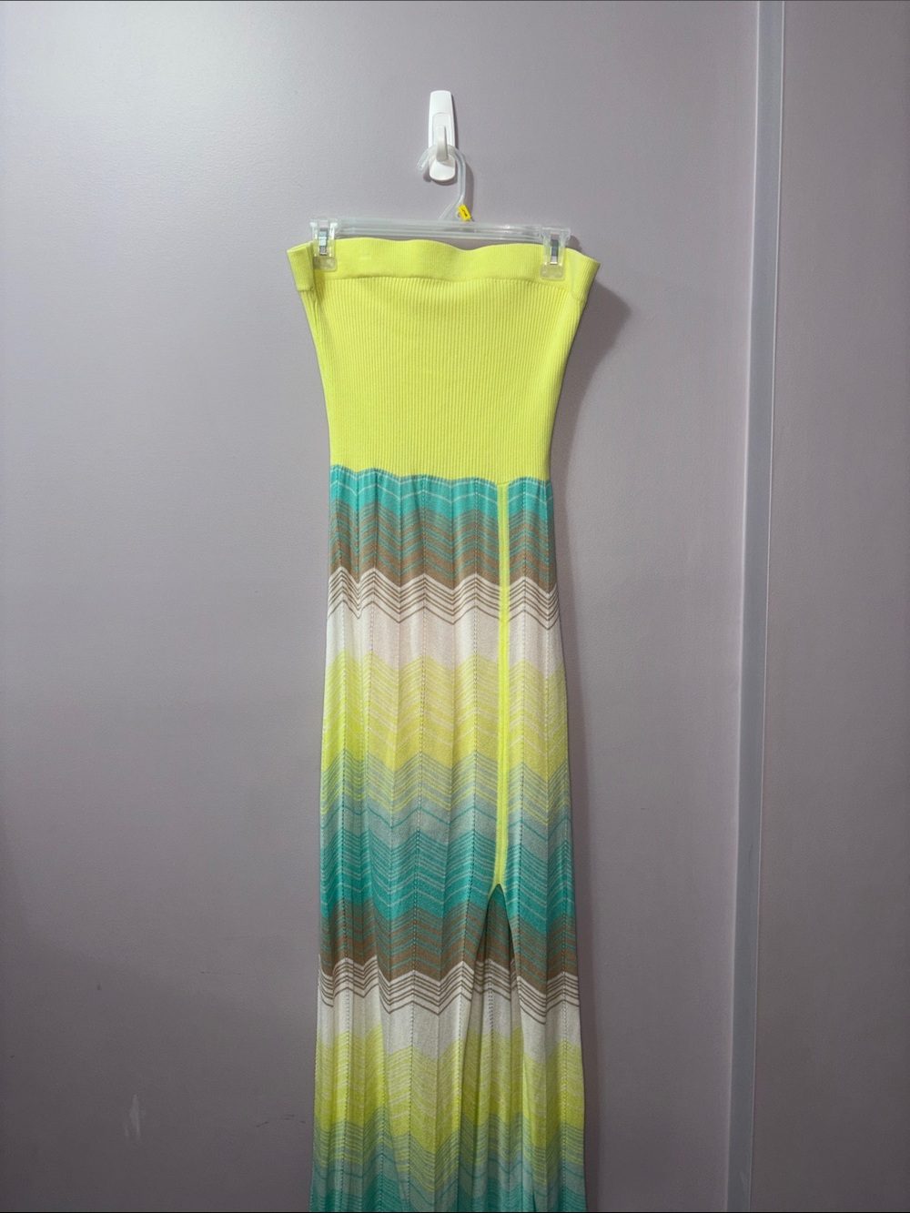 Y2K Victoria's Secret Maxi Dress Strapless Long Yellow Knit Chevron Pool Party L